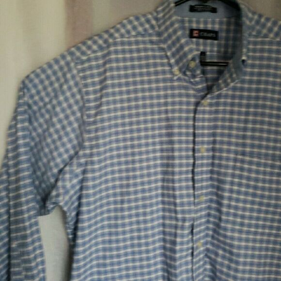 Chaps Mens Shirt Size L 16.5 Long Sleeve Button Up Blue Plaid Regular Fit Oxford - Picture 4 of 12